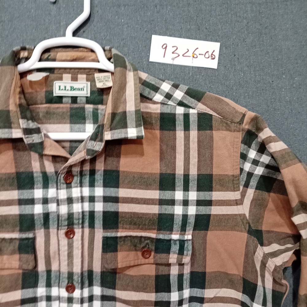 LL Bean Mens XL Tall Plaid Flannel Shirt Brown Green Long Sleeve Cotton Button